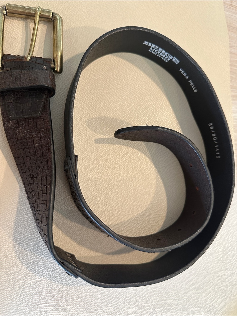 Vera Pelle /Berge UOMO Dark Brown Leather Men's Belt with Brass Buckle
